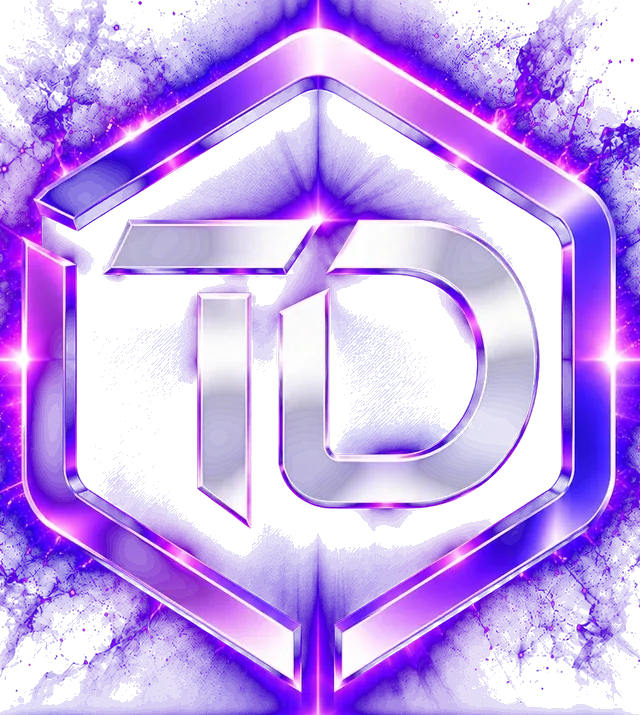 Logotipo de TestoDigital: hexágono cromado con las letras TD